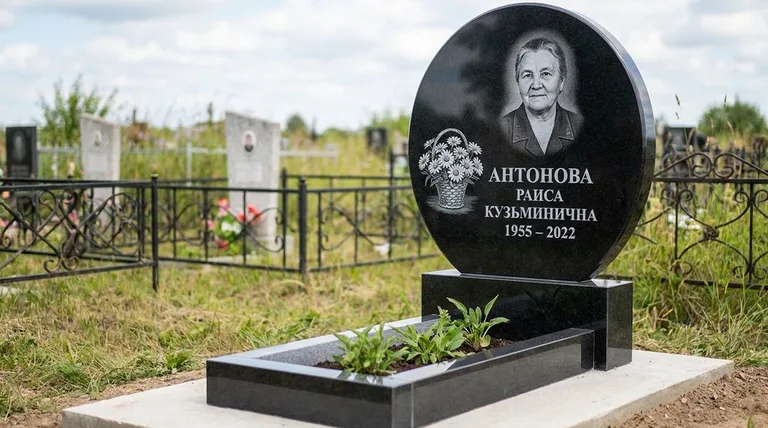 Памятник с гравировкой ромашек — выполненная работа «Антонова» в Новом Уренгое