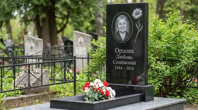 Памятник с гравировкой ромашек — выполненная работа «Орлова» в Новом Уренгое