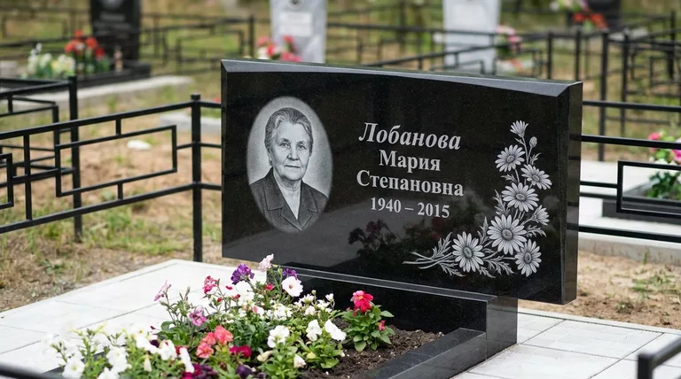 Памятник с гравировкой ромашек — выполненная работа «Лобанова» в Новом Уренгое