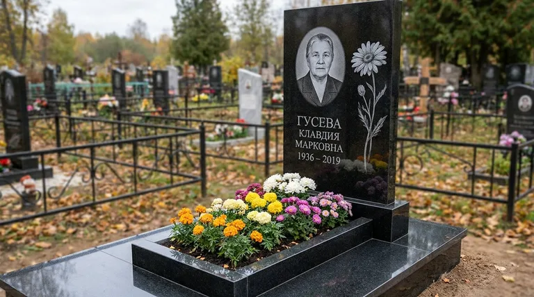 Памятник с гравировкой ромашек — выполненная работа «Гусева» в Новом Уренгое