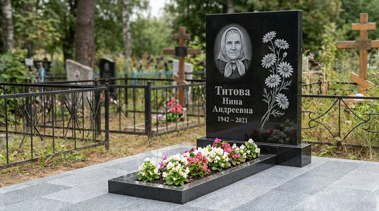 Памятник с гравировкой ромашек — выполненная работа «Титова» в Новом Уренгое