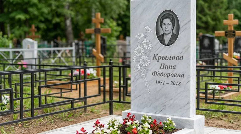 Памятник с гравировкой ромашек — выполненная работа «Крылова» в Новом Уренгое
