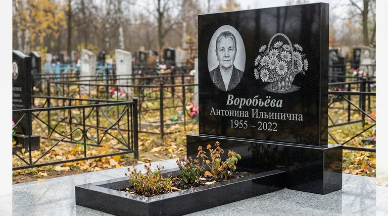 Памятник с гравировкой ромашек — выполненная работа «Воробьёва» в Новом Уренгое
