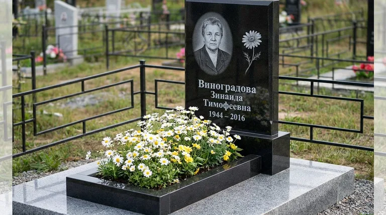 Памятник с гравировкой ромашек — выполненная работа «Виноградова» в Новом Уренгое