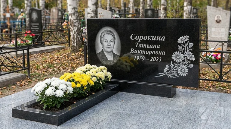 Памятник с гравировкой ромашек — выполненная работа «Сорокина» в Новом Уренгое
