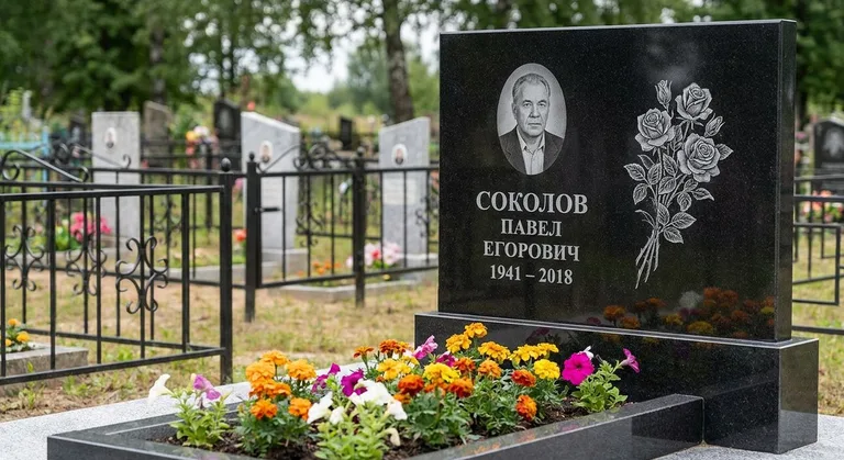 Памятник с гравировкой роз — выполненная работа «Соколов» в Новом Уренгое