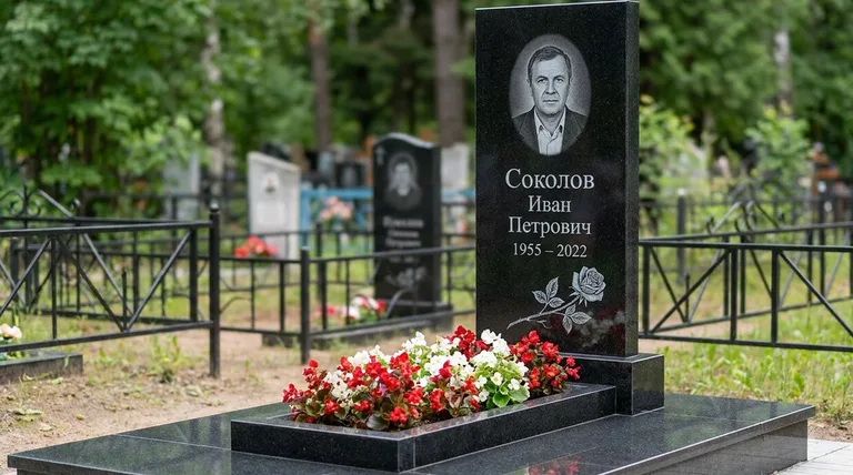 Памятник с гравировкой роз — выполненная работа «Соколов» в Новом Уренгое