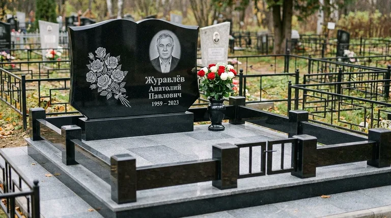 Памятник с гравировкой роз — выполненная работа «Журавлёв» в Новом Уренгое