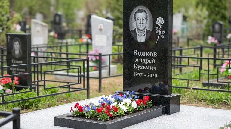 Памятник с гравировкой роз — выполненная работа «Волков» в Новом Уренгое