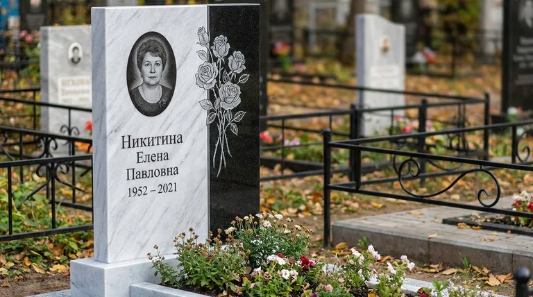 Памятник с гравировкой роз — выполненная работа «Никитина» в Новом Уренгое