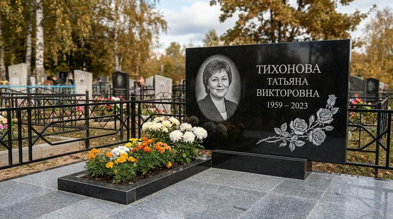 Памятник с гравировкой роз — выполненная работа «Тихонова» в Новом Уренгое