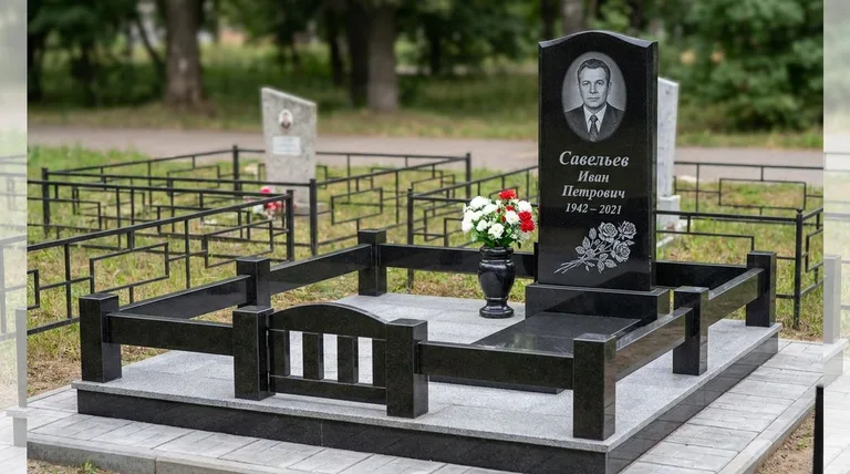 Памятник с гравировкой роз — выполненная работа «Савельев» в Новом Уренгое
