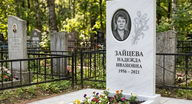 Памятник с гравировкой тюльпанов — выполненная работа «Зайцева» в Новом Уренгое