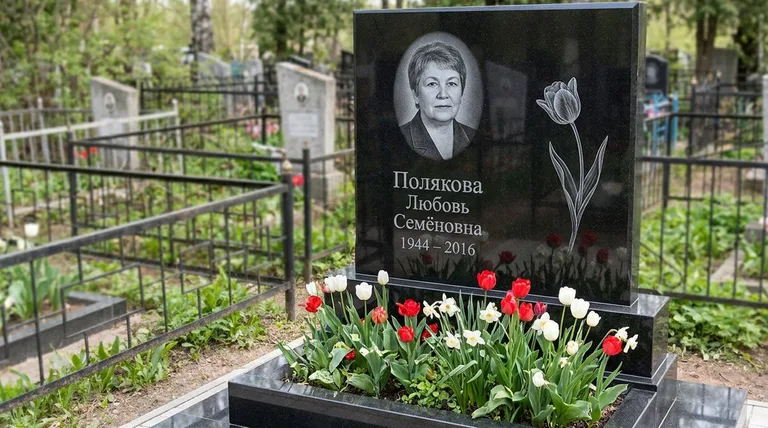 Памятник с гравировкой тюльпанов — выполненная работа «Полякова» в Новом Уренгое