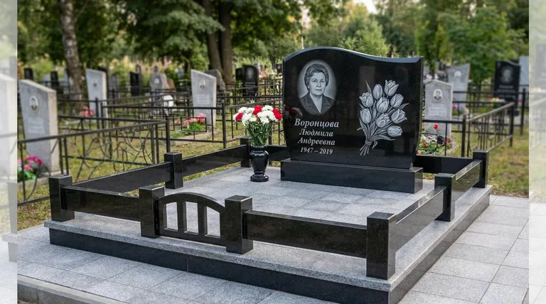 Памятник с гравировкой тюльпанов — выполненная работа «Воронцова» в Новом Уренгое