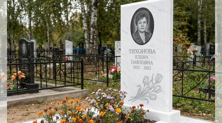 Памятник с гравировкой тюльпанов — выполненная работа «Тихонова» в Новом Уренгое
