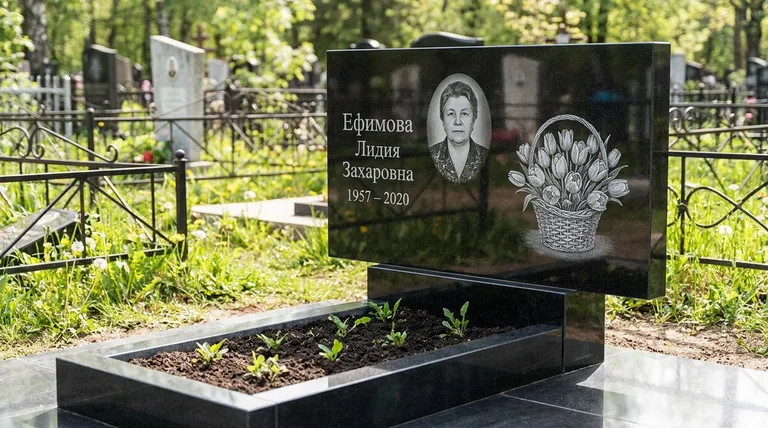 Памятник с гравировкой тюльпанов — выполненная работа «Ефимова» в Новом Уренгое