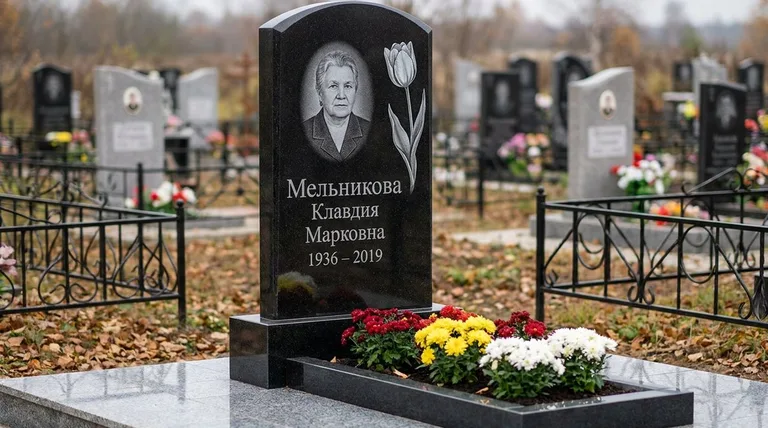 Памятник с гравировкой тюльпанов — выполненная работа «Мельникова» в Новом Уренгое