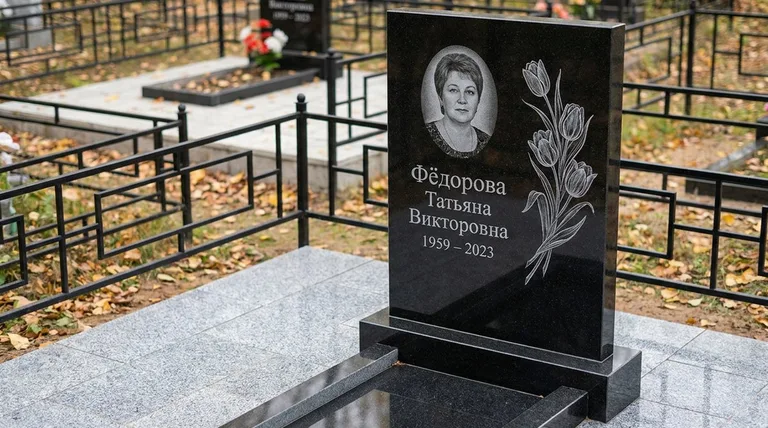 Памятник с гравировкой тюльпанов — выполненная работа «Фёдорова» в Новом Уренгое
