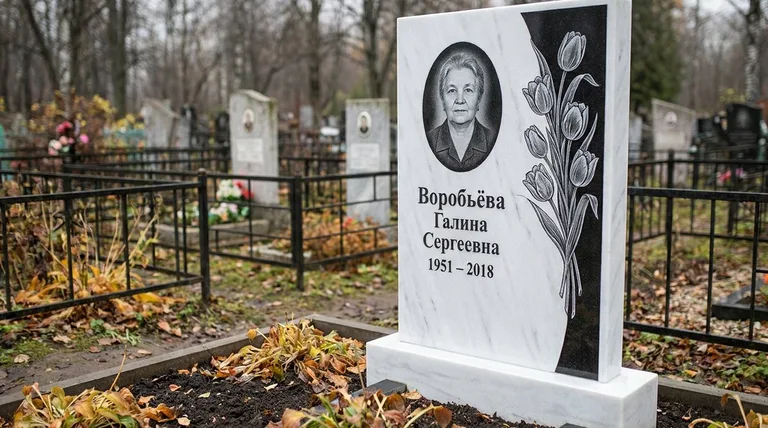 Памятник с гравировкой тюльпанов — выполненная работа «Воробьёва» в Новом Уренгое