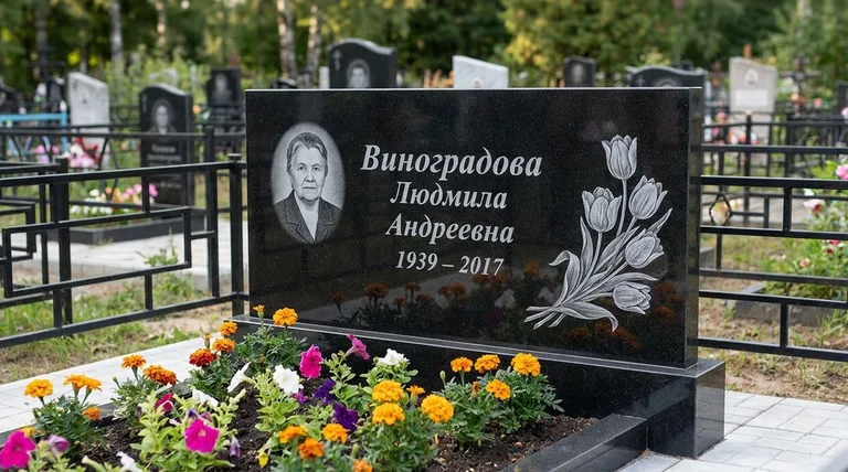 Памятник с гравировкой тюльпанов — выполненная работа «Виноградова» в Новом Уренгое