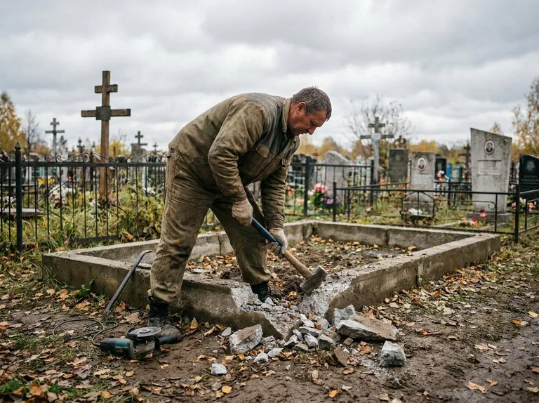 Демонтаж цветника на могиле в Новом Уренгое