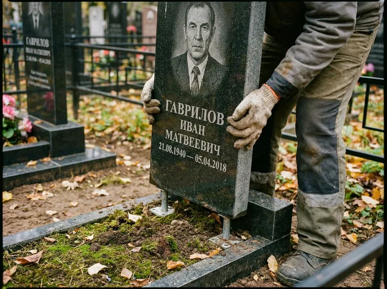 Демонтаж гранитного памятника (стелы) с могилы в Новом Уренгое