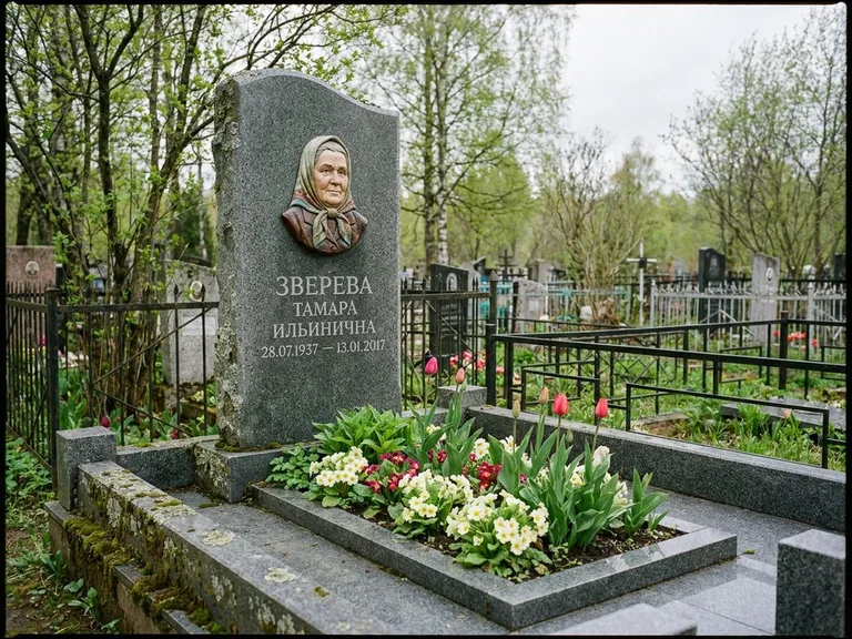 Керамический портрет на летнем кладбище в Новом Уренгое