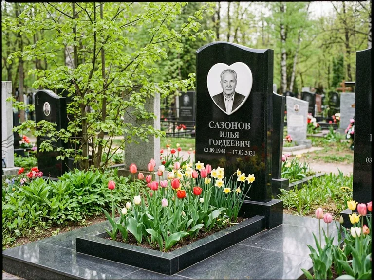 Цветной керамический портрет на памятнике в Новом Уренгое