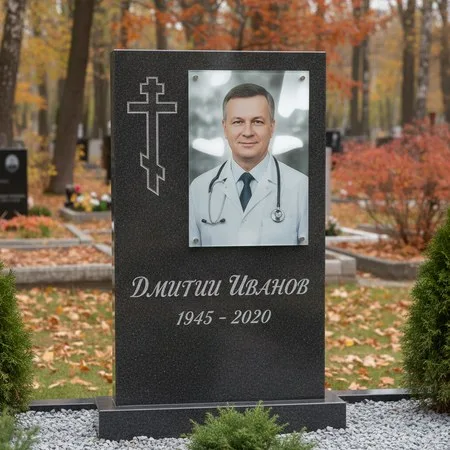 Портрет на стекле 180×240 мм на чёрной стеле в Новом Уренгое