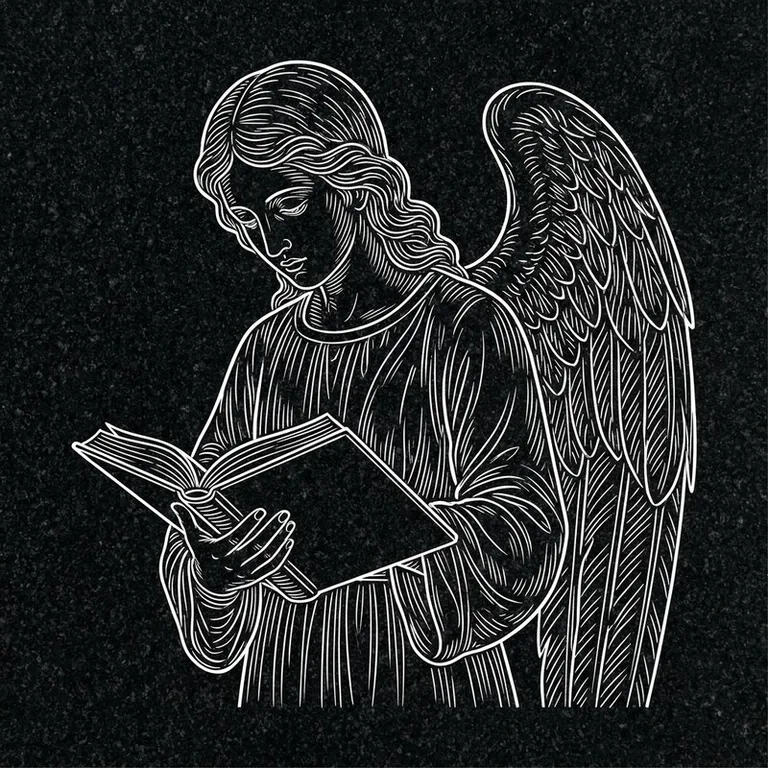 Эскиз гравировки ангела на памятник — ангел с раскрытой книгой в Новом Уренгое