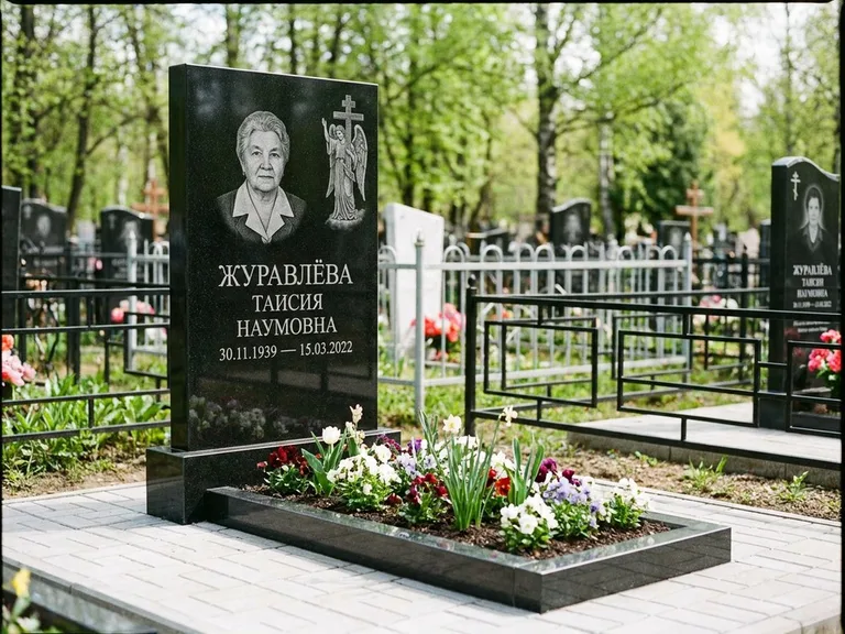 Памятник с гравировкой ангела — гравировка ангела с голубем по диагонали стелы, работа «Журавлёва» в Новом Уренгое
