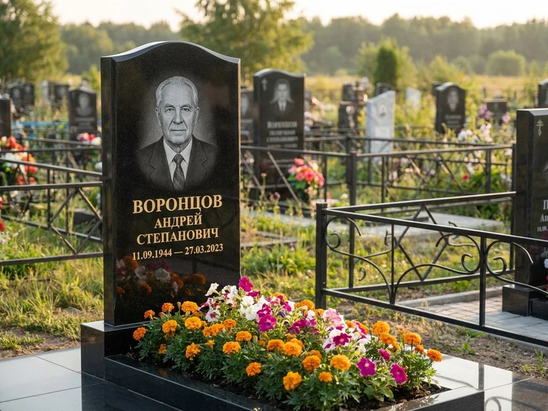 Гравировка фото на памятнике в Новом Уренгое — готовый гравированный портрет на чёрном граните