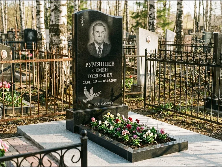 Памятник с гравировкой голубей — гравировка голубя с оливковой ветвью рядом с эпитафией, работа «Румянцев» в Новом Уренгое