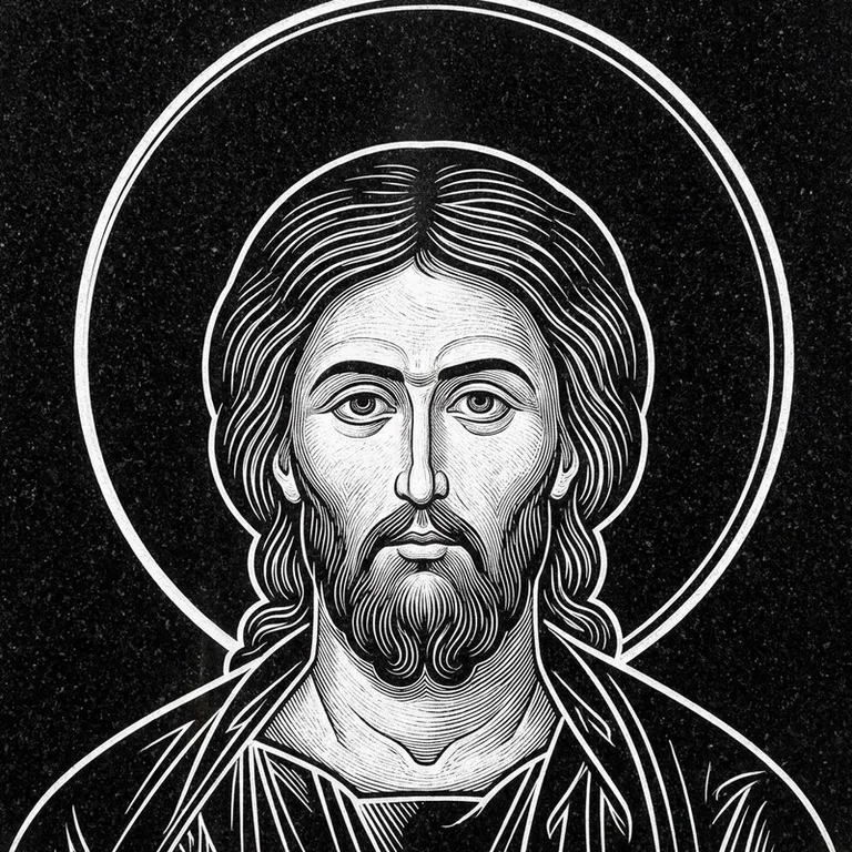 Эскиз иконы: Архангел Михаил — воинам и мужчинам, гравировка на памятник в Новом Уренгое