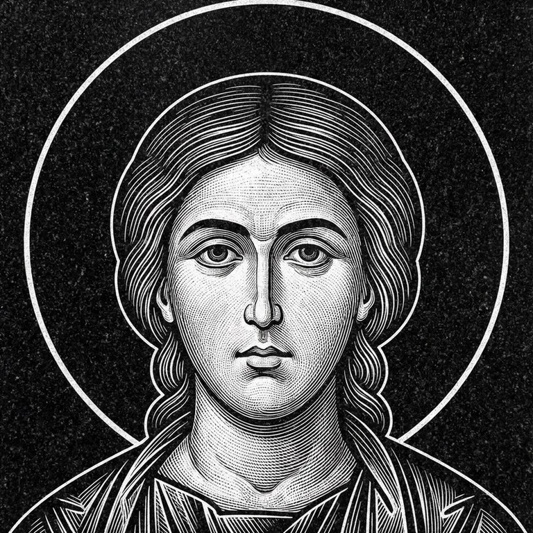 Эскиз иконы: Георгий Победоносец — воинам, гравировка на памятник в Новом Уренгое
