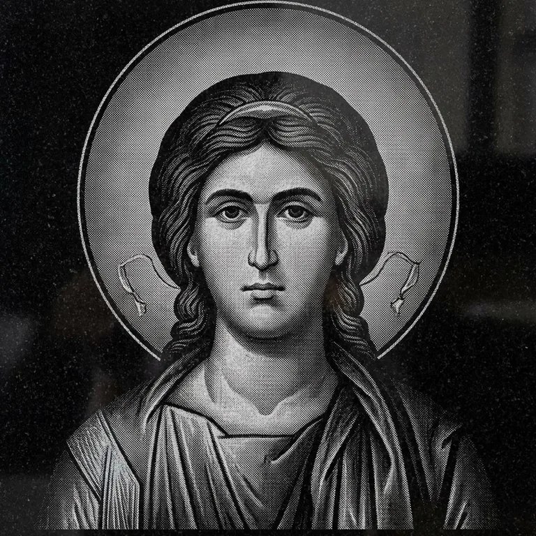 Эскиз иконы: Архангел Михаил (полутон) — образ архангела в полутонах, гравировка на памятник в Новом Уренгое