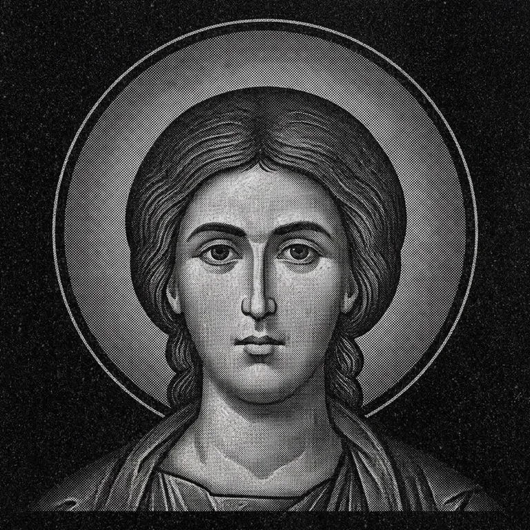 Эскиз иконы: Георгий Победоносец (полутон) — воинский образ, гравировка на памятник в Новом Уренгое