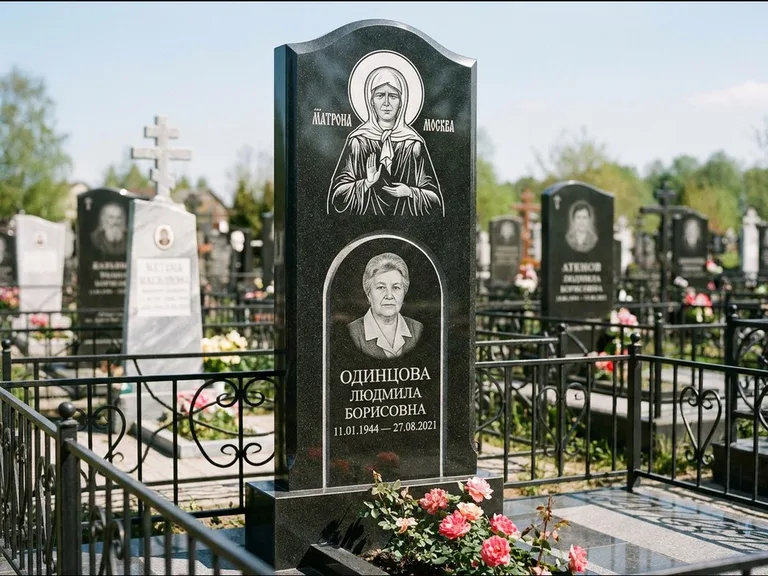 Памятник с гравировкой иконы — Владимирская икона Божией Матери с Младенцем, работа «Зотов» в Новом Уренгое