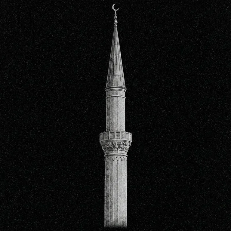 Эскиз: Минарет (фотореализм) — одиночный минарет с полумесяцем в Новом Уренгое