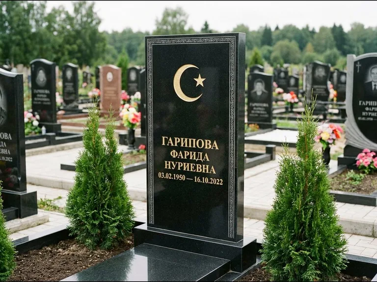 Памятник с гравировкой полумесяца — гравировка полумесяца, работа «Гарипова» в Новом Уренгое