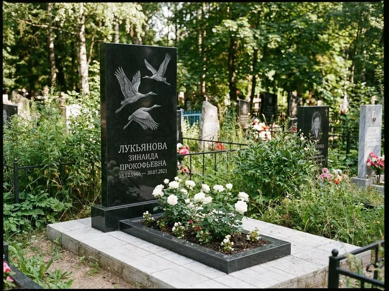 Памятник с гравировкой журавлей — гравировка журавлей, работа «Лукьянова» в Новом Уренгое