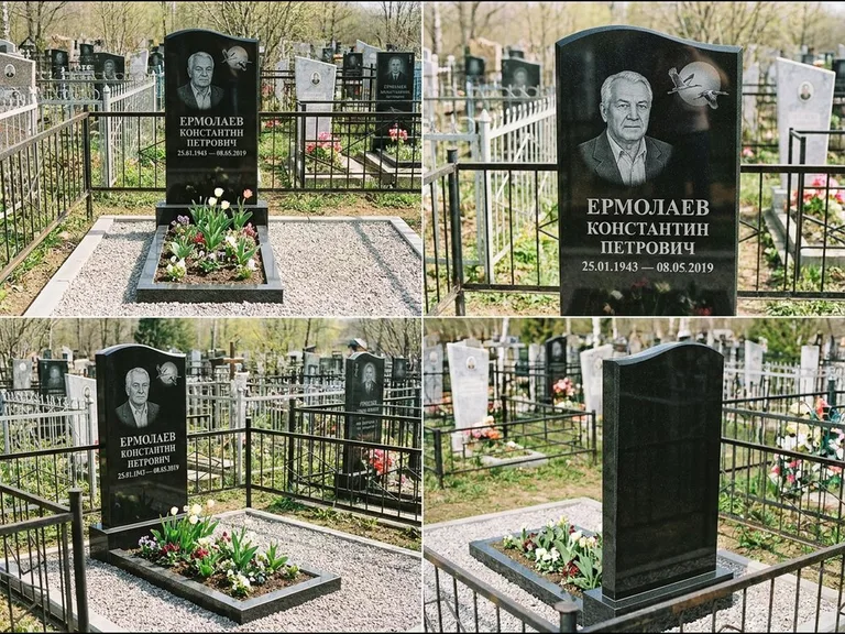 Памятник с гравировкой журавлей — гравировка клина журавлей на фоне солнечного диска, работа «Ермолаев» в Новом Уренгое