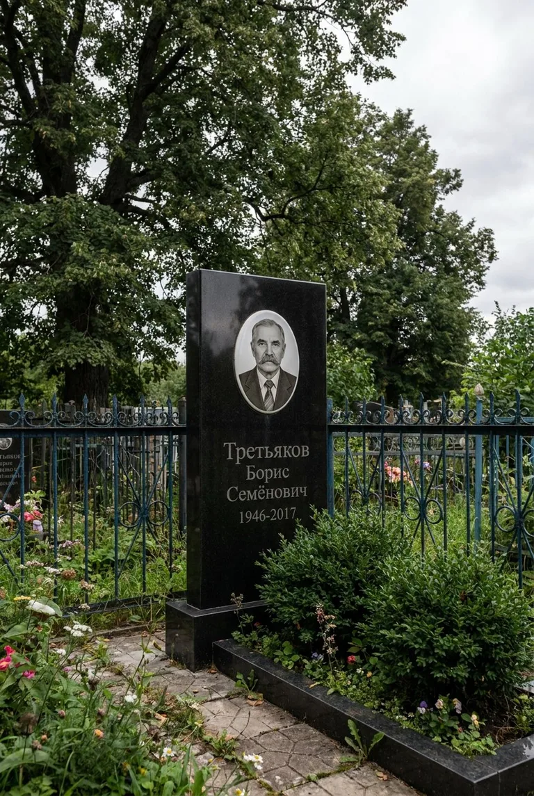 Гранитный памятник с портретом на Большеохтинском кладбище