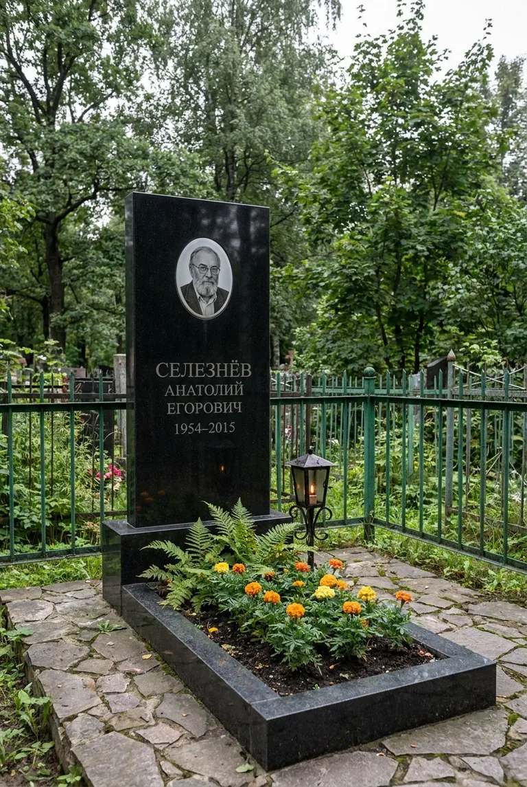 Гранитный памятник с портретом на Смоленском кладбище