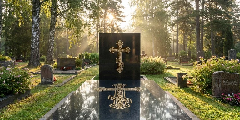 Гравировка креста на памятнике в Новом Уренгое — православный восьмиконечный крест на граните