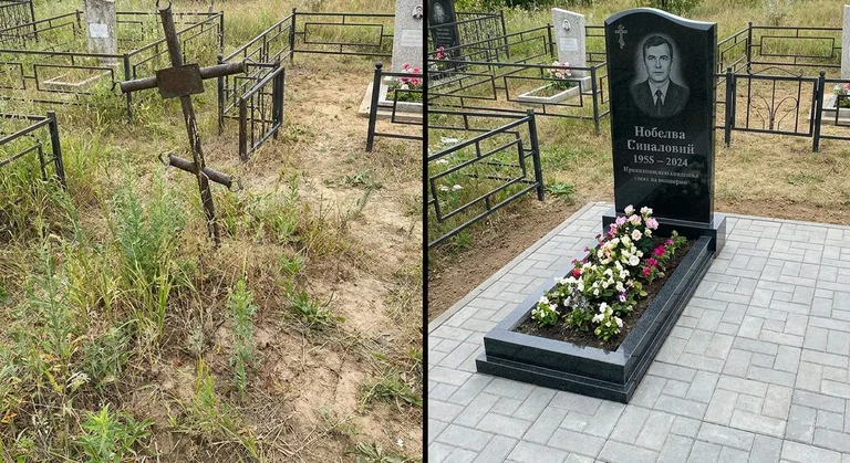 Памятник под ключ: запущенная могила до и ухоженный мемориал после в Новом Уренгое