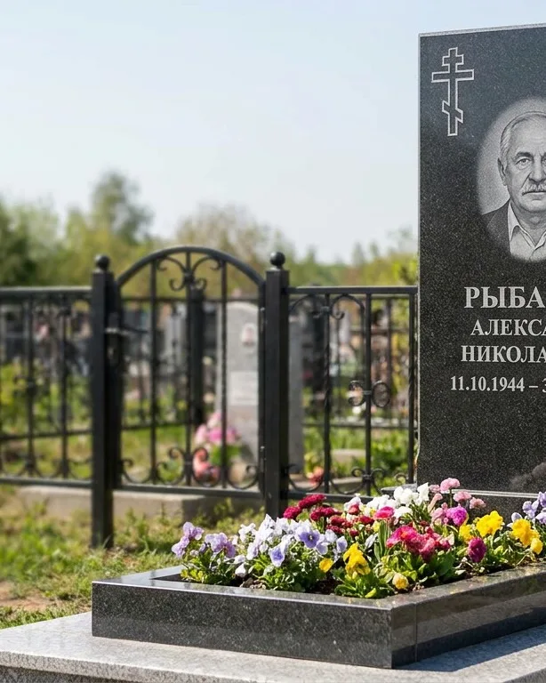 Двойной памятник под ключ с ярким цветником в Новом Уренгое
