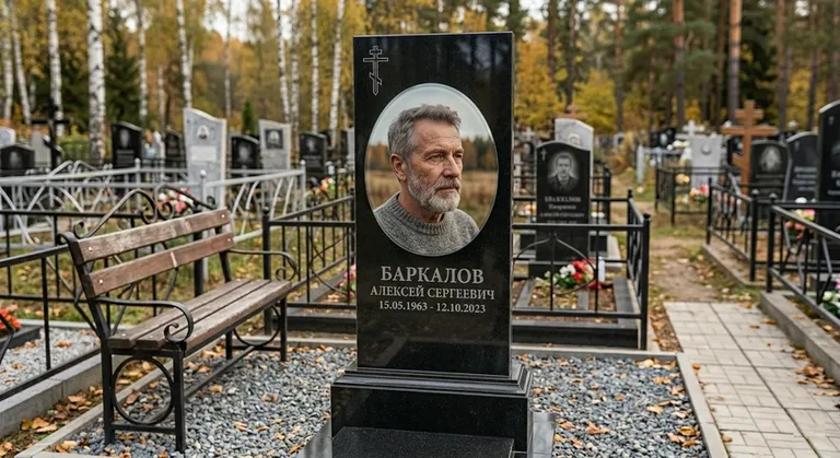 Овальный портрет на стекле на чёрной гранитной стеле в Новом Уренгое