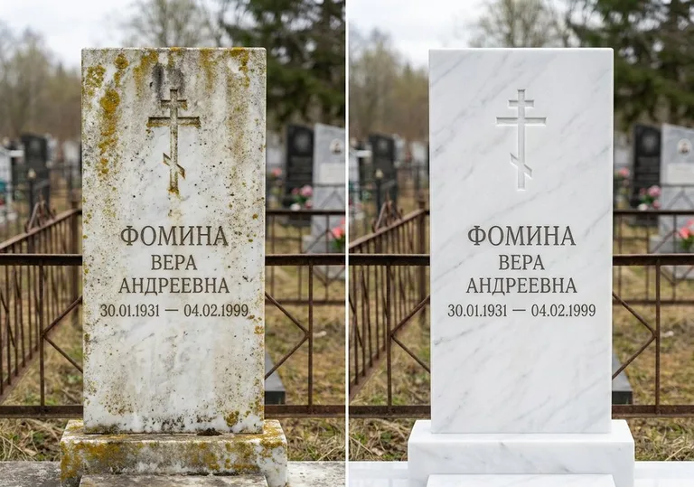 Восстановление мраморного памятника от желтизны и налёта в Новом Уренгое
